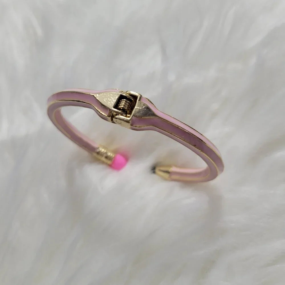 Pink Pencil Design Hinged Bracelet
